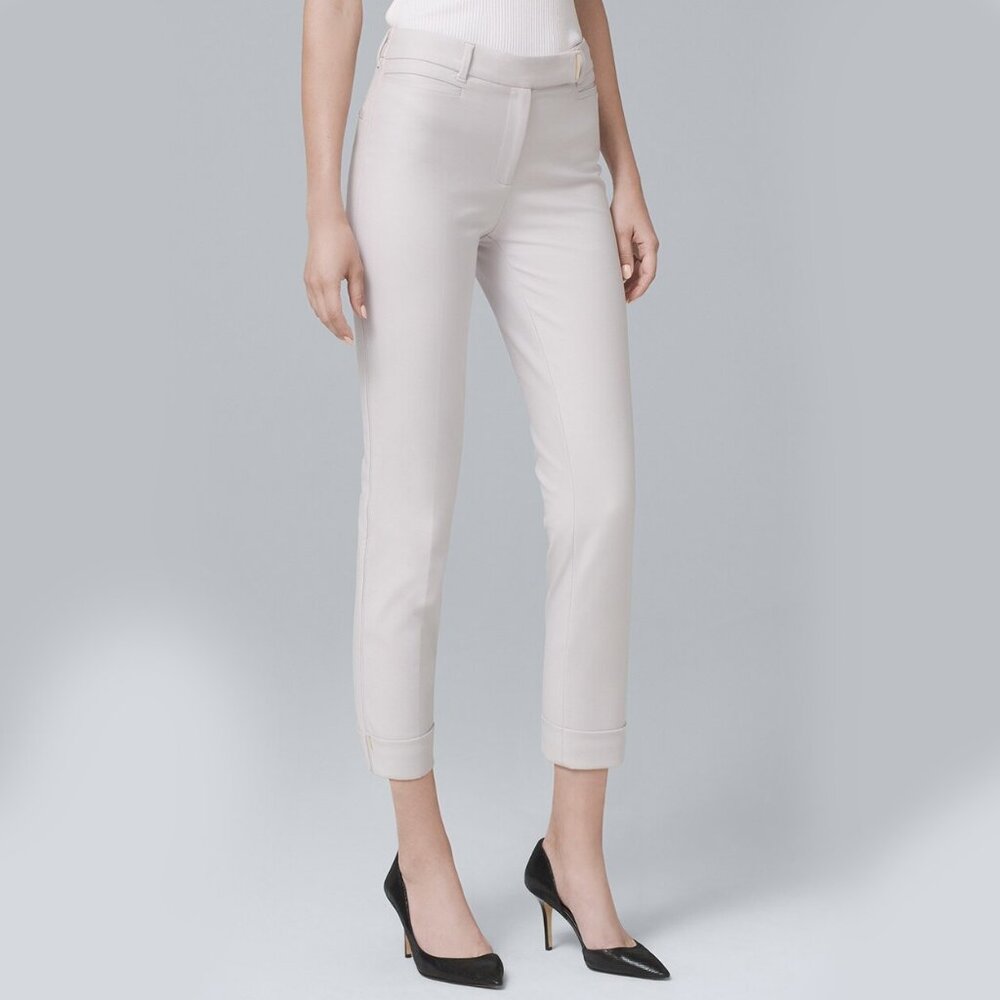 WHBM NWT Cotton Blend Slim Crop Pants Feather Light Grey Metal Details 12